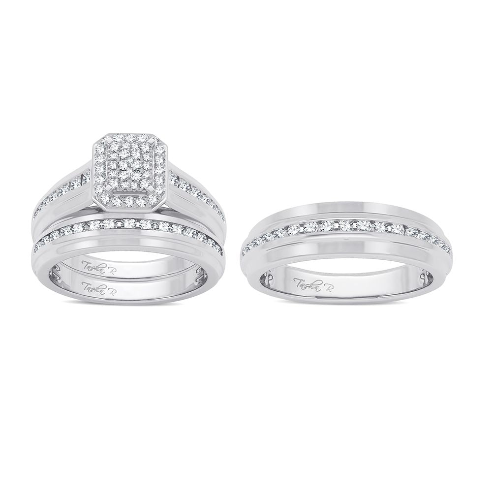 14K White Gold 0.90ct Diamond Trio Bridal Set