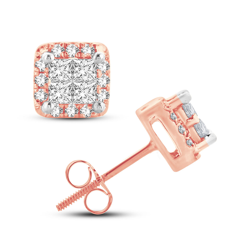 14K Rose Gold 0.25CT Princess Cut Diamond Earrings