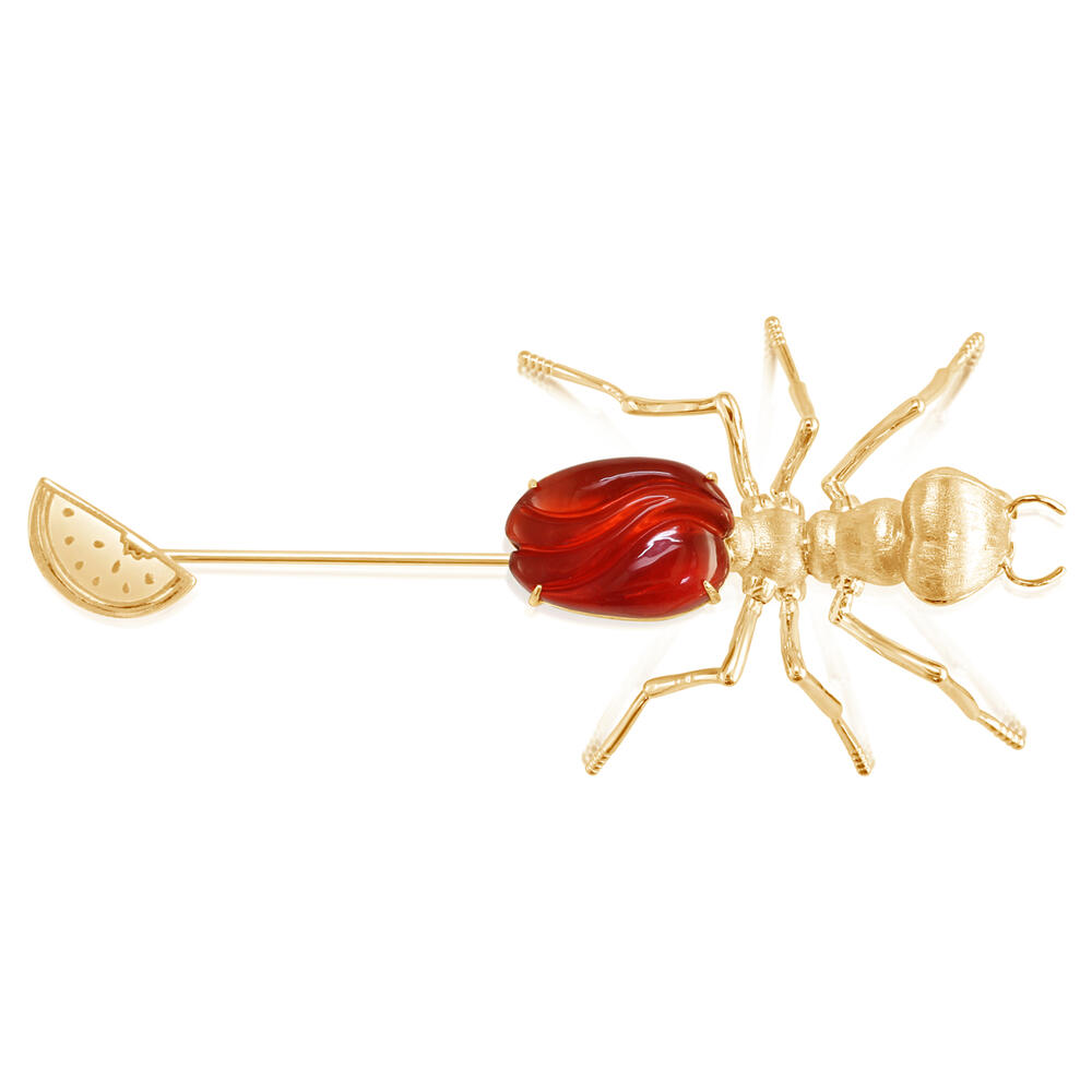 14K Yellow Gold Mexican Fire Opal Fire Ant Lapel Pin with Yellow Plated Post-Back