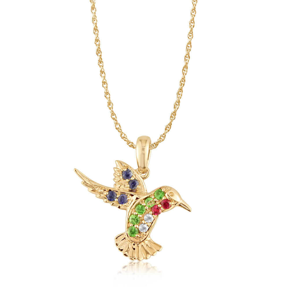 14K Yellow Gold Ruby/Tsavorite/Blue & Green Sapphire Small Hummingbird (18x19)