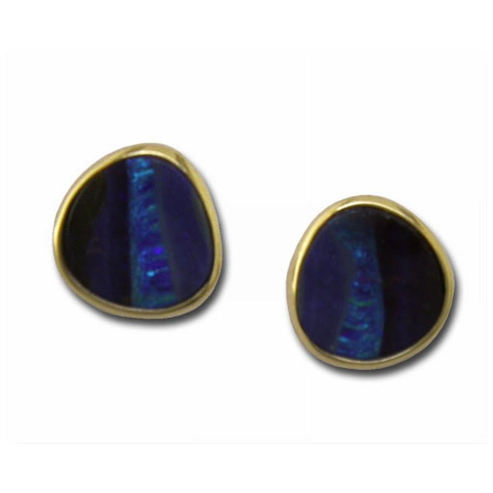 14K Yellow Gold Boulder Opal Small Plain Bezel Earrings