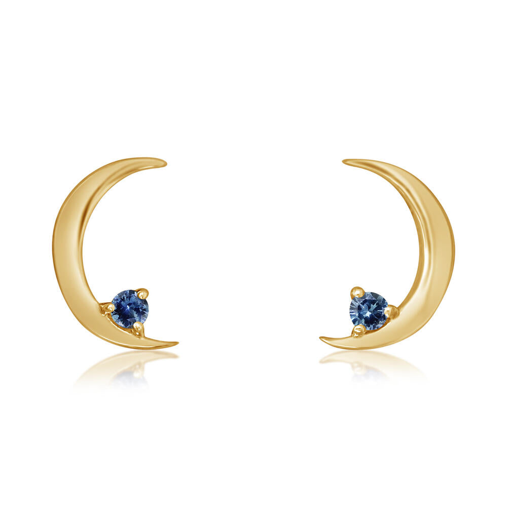 14K Yellow Gold Montana Sapphire Moon Earrings