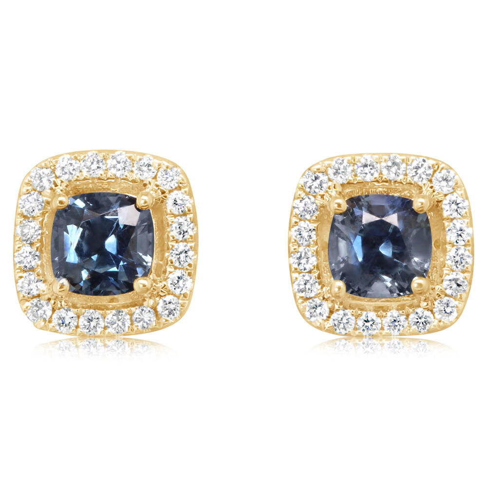 14K Yellow Gold Montana Sapphire/Diamond Earrings