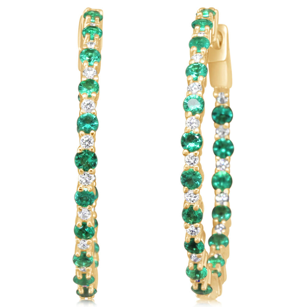 14K Yellow Gold Emerald/Diamond Earrings