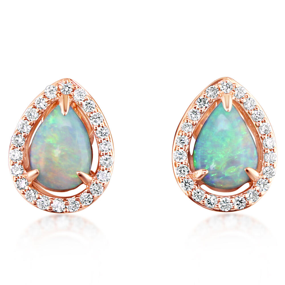 14K Rose Gold Australian Opal/Diamond Earrings