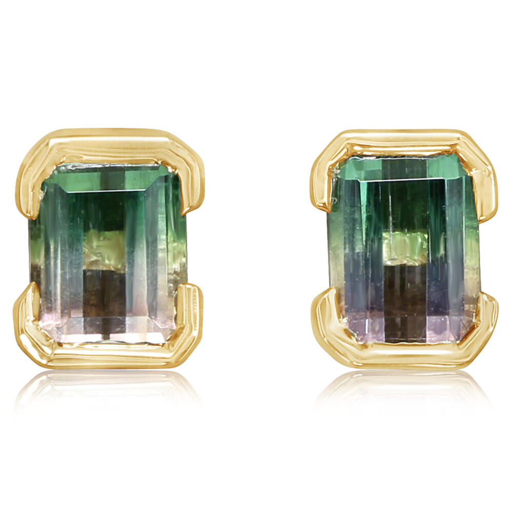 14K Yellow Gold Bi-Color Tourmaline Earrings