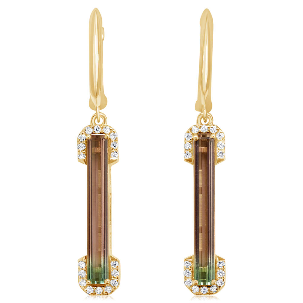 14K Yellow Gold Bi-Color Tourmaline/Diamond Earrings