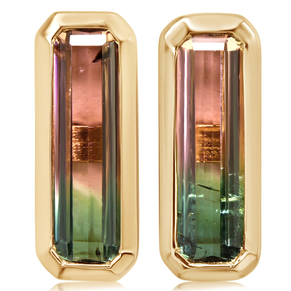 14K Yellow Gold Bi-Color Tourmaline Earrings