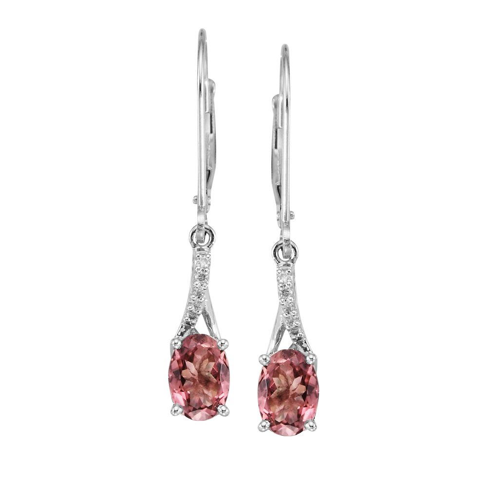 14K White Gold Pink Tourmaline/Diamond Earrings