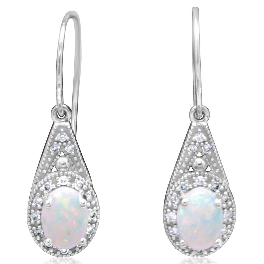 14K White Gold Australian Opal/Diamond Earrings