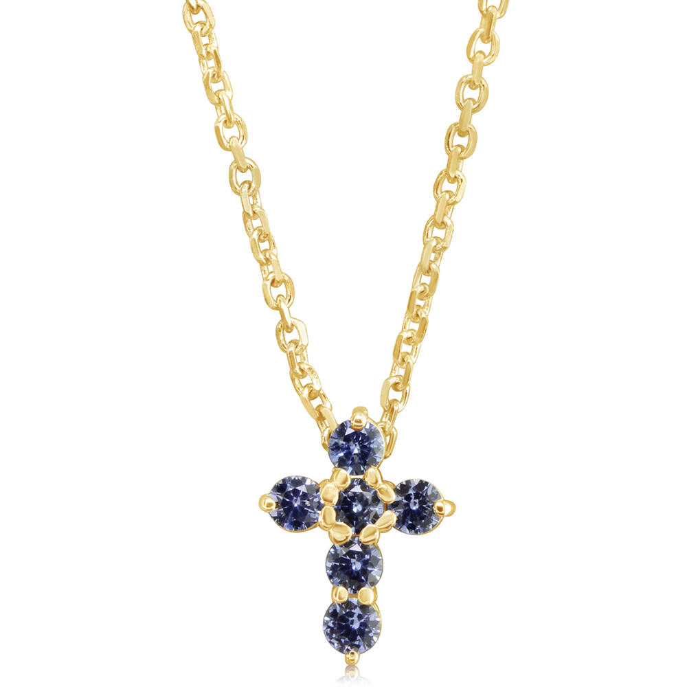 14K Yellow Gold Yogo Sapphire Cross Neckpiece