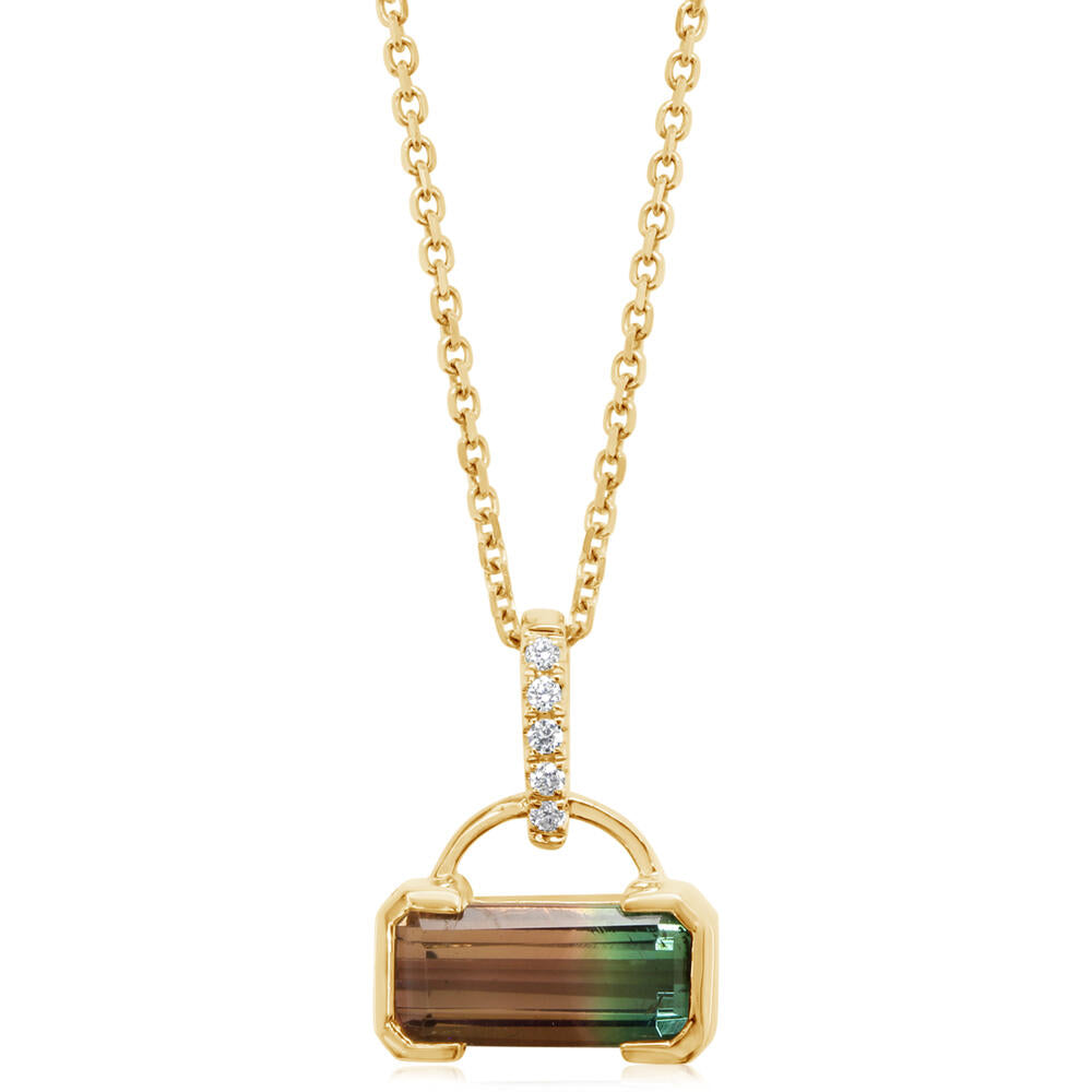 14K Yellow Gold Bi-Color Tourmaline/Diamond Pendant