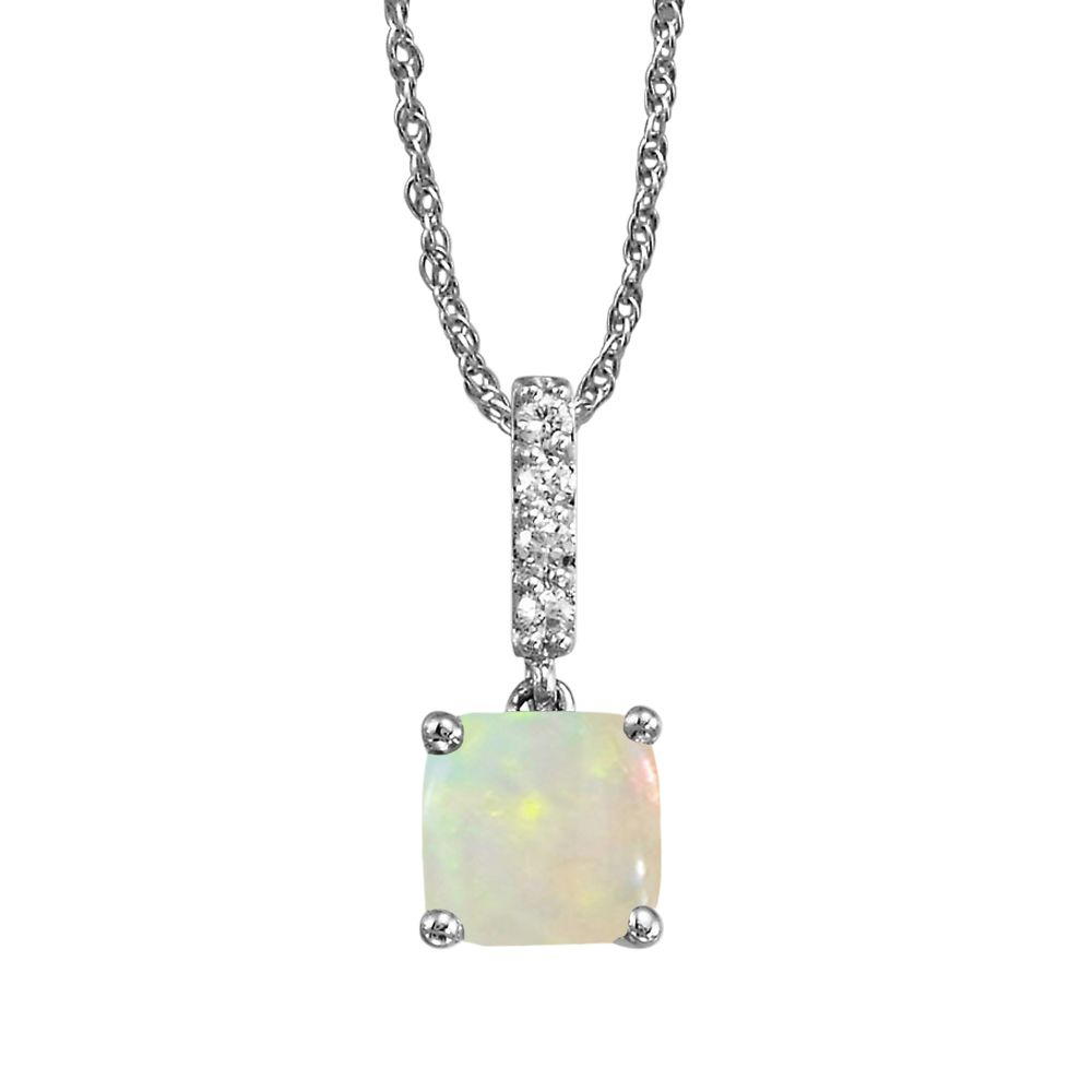 14K White Gold Opal/Diamond Pendant