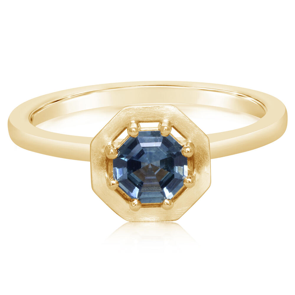 14K Yellow Gold 5mm Octagon Montana Sapphire Ring