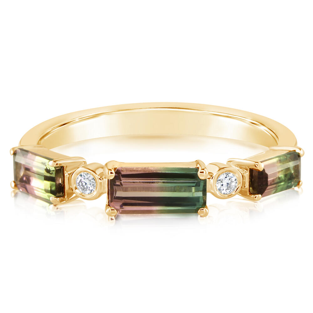 14K Yellow Gold Bi-Color Tourmaline/Diamond Ring