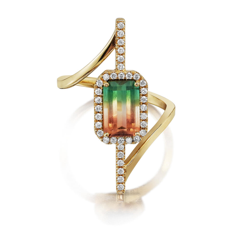 14K Yellow Gold Bi-Color Tourmaline/Diamond Ring