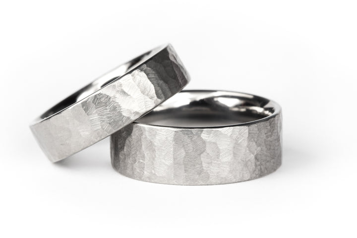 Minimal Flat Hammered Titanium Mens Ring: 6mm. Comfort-Fit.