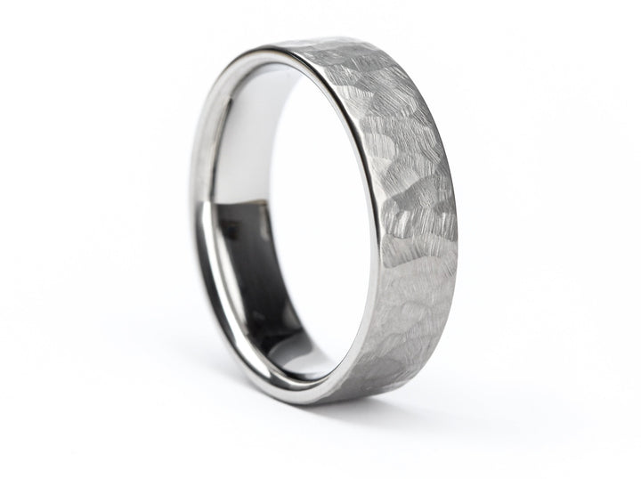 Minimal Flat Hammered Titanium Mens Ring: 6mm. Comfort-Fit.