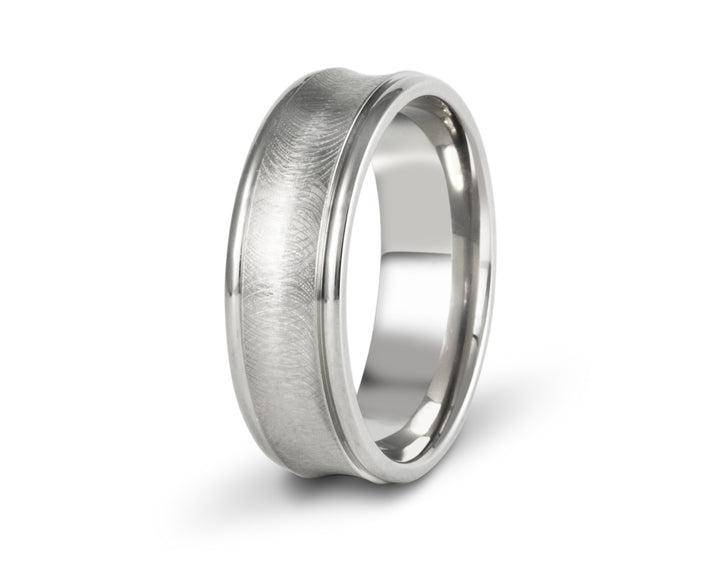 Minimal Distressed Titanium With Polished Edges: Concave Profile. 7mm