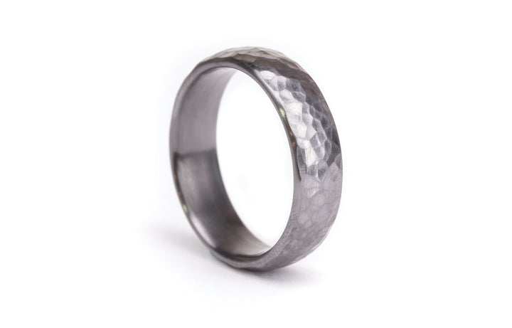 Minimal Hammered Tantalum Mens Ring: 6.5mm. Slight Dome.