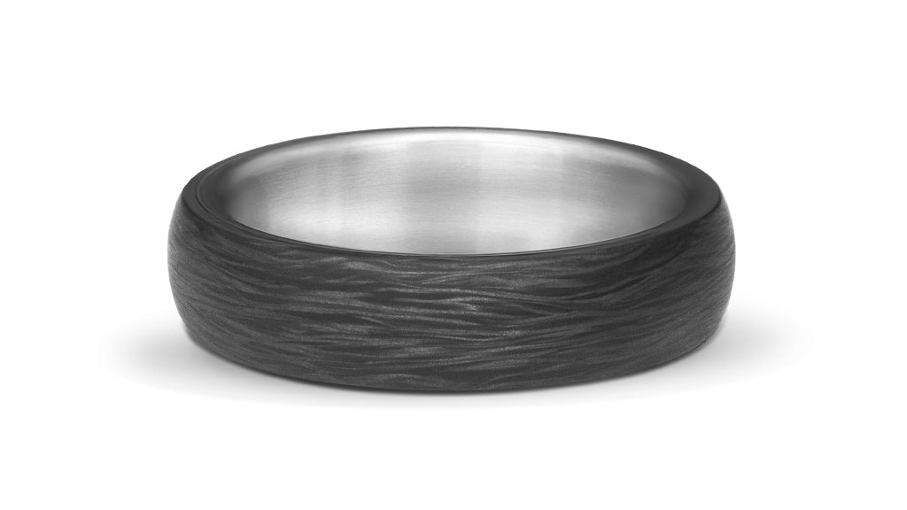Minimal Forged Carbon Fiber Mens Ring: Titanium Interior. 6mm. Domed Profile.