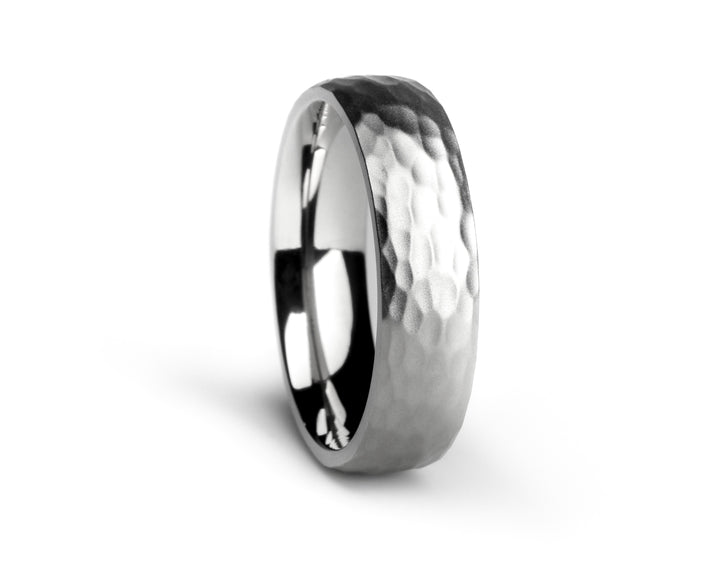 Minimal Satin Hammered Titanium Ring with Polished Interior: Slight Dome. 6mm. Comfort-Fit.