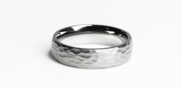 Minimal Satin Hammered Titanium Ring with Polished Interior: Slight Dome. 6mm. Comfort-Fit.