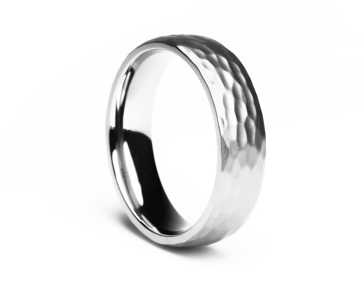 Minimal Satin Hammered Titanium Ring with Polished Interior: Slight Dome. 6mm. Comfort-Fit.